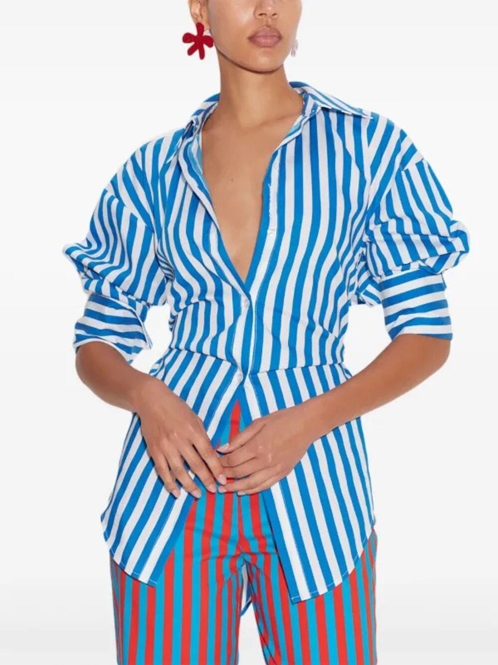 Simon Miller Loch Shirt S Blue White Stripe Open Back Tie Poplin Designer